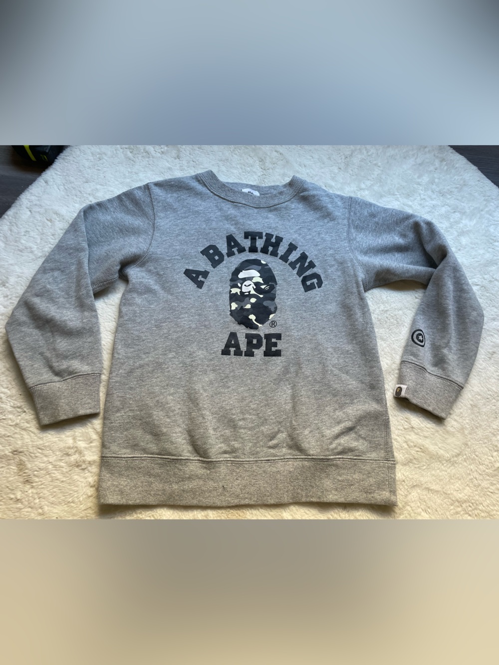 A Bathing Ape Gray Logo Crewneck Sweatshirt